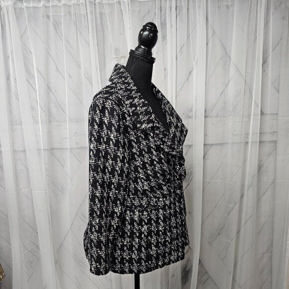 Live A Little Black Grey Houndstooth Preppy Retro Wool Y2K Winter Jacket PL - Picture 6 of 14